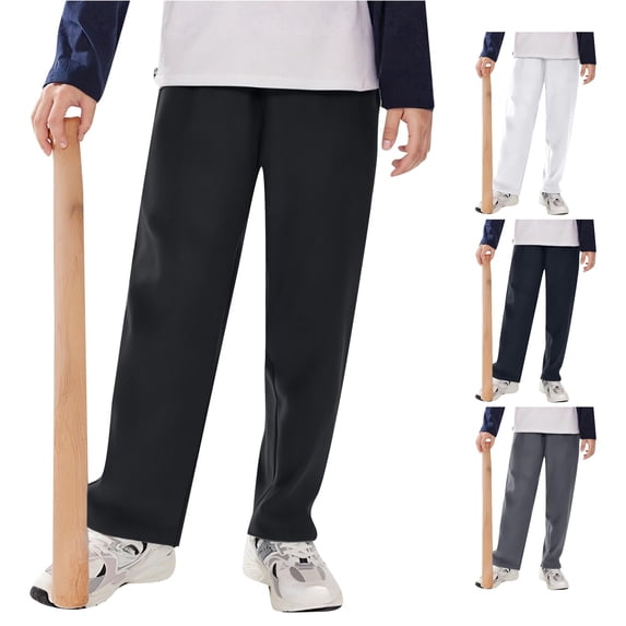 Weebloom Boys Dress Pants Uniform Pants For School Party Elastic Waist Formal Trousers Pants With Pockets For Kids 3-16 Years Black 9-11 Years