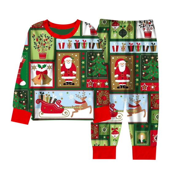 Weebloom Boys Pajamas Christmas Festive Holiday Kids Pajama Long Sleeve Top Pants Comfy Children Girls Family Matching Outfits Cozy Pjs Boys Loungewear Green 9-10 Years