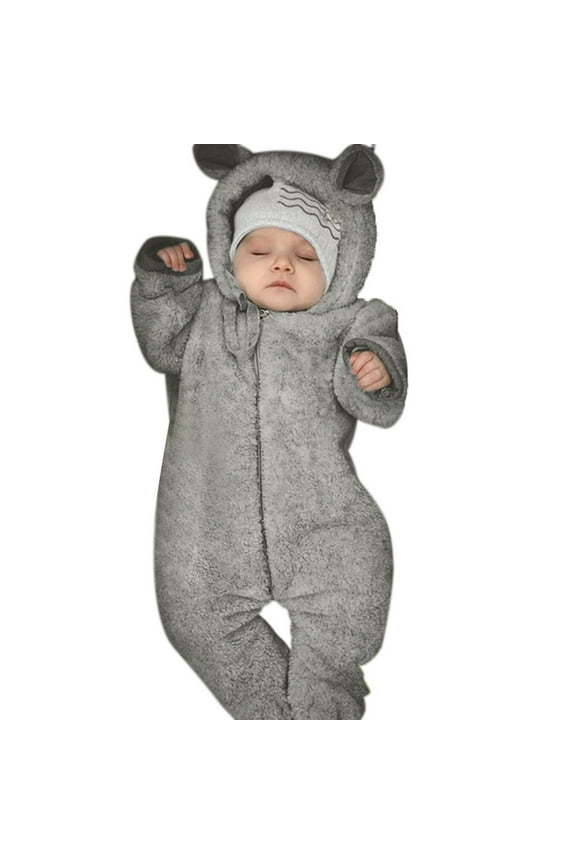 Boys Winter Coat Jacket Baby Boy Jumpsuit Solid Hooded Romper Warm Coat Outwear Outerwear 0-6 Months