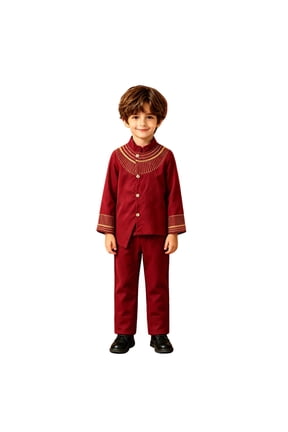 Boys Formal Outfit African Bohemian Button Down Long Sleeve Shirt Pants Two Piece Casual Wear Dashiki Ankara Outfit Set Boy Clothes Set Size 3-4 Years Red