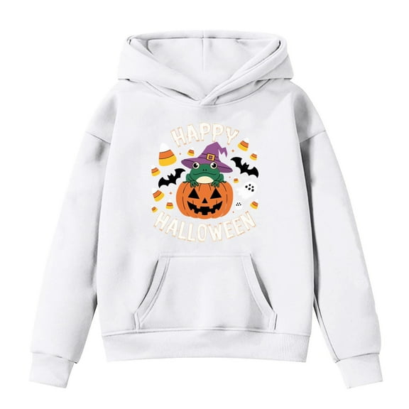 Weebloom Boys Girls Halloween Hoodie Winter Hooded Sweatshirt With Pumpkin Print Warm Fleece Pullover Cozy Kids Ages 4-14 Hoodies 13-14 Years