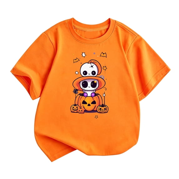 Weebloom Boys Girls Halloween Shirts Cute Pumpkin Graphic Funny Short Sleeve Spooky Season Tees Toddler Clothes,Size 2-14 Y