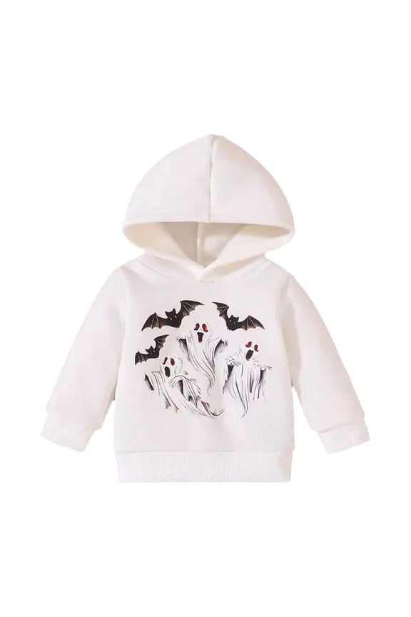 Boys Halloween Hoodies Sweatshirts Baby Cartoon Print Pullover Comfortable Casual Sweatshirt Toddler Autumn Winter Cozy 9-12 Months White