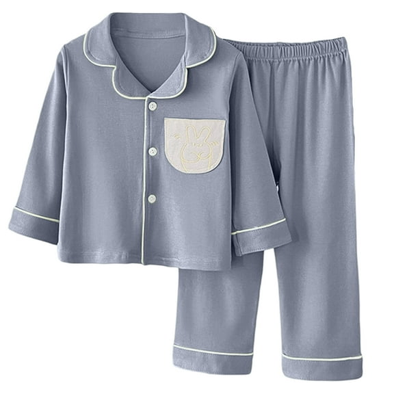 Weebloom Boys Pajamas Long Sleeve Cardigan Pants Outfit Two Piece Casual Wear Comfortable Soft Daily Play Toddlers Kids Pj'S Sleepwear Grey 7-9 Years