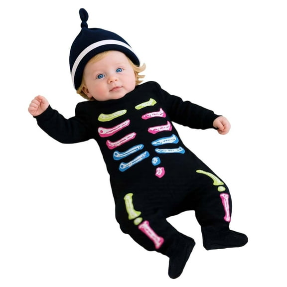 Weebloom Boys Romper Jumpsuit Halloween Infant Baby Outfit Cartoon Character Playwear Toddler With Hat For 3-6 Months Black
