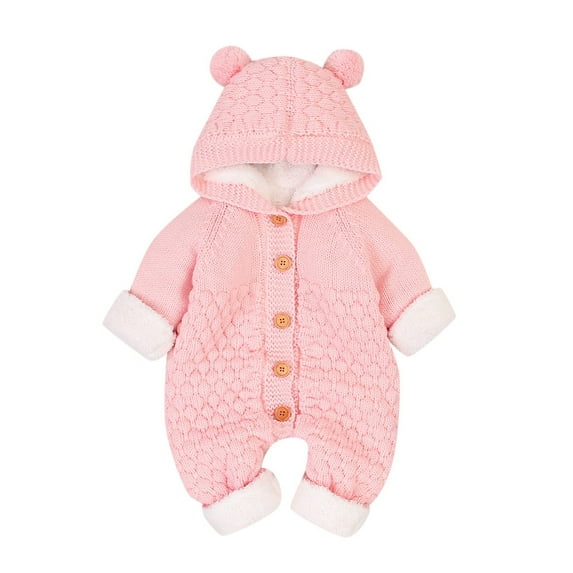 Weebloom Boys Sweater Baby Plus Velvet Winter Warm Coat Knit Outwear Hooded Jumpsuit Tops Sweaters 18-24 Months Pink