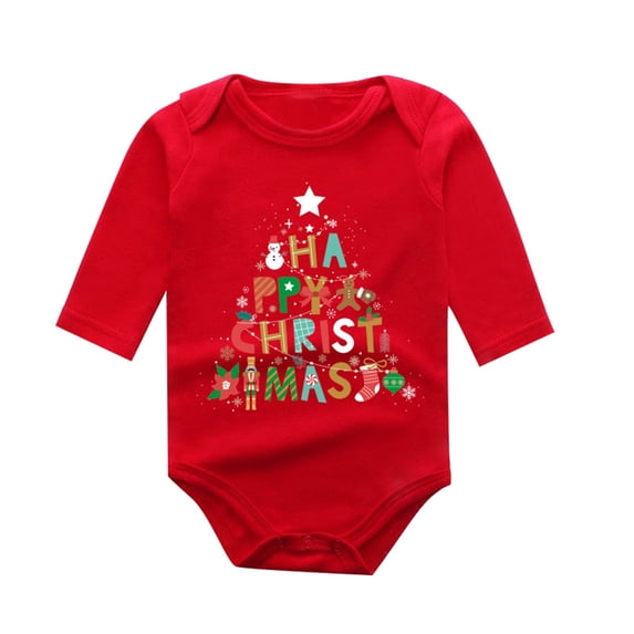 Weebloom Christmas Baby Boy Girl Onesie Long Sleeve Bodysuit Festive Cartoon Letter Print Outfit Soft Pjs Sleepwear Romper Sleepers Pajamas Red 9-12 Months