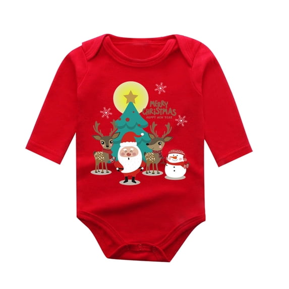 Weebloom Christmas Baby Boy Girl Sleepers Long Sleeve Bodysuit Festive Cartoon Letter Print Cute Soft Outfit Pjs Sleepwear Onesie Romper Pajamas Red 3-6M