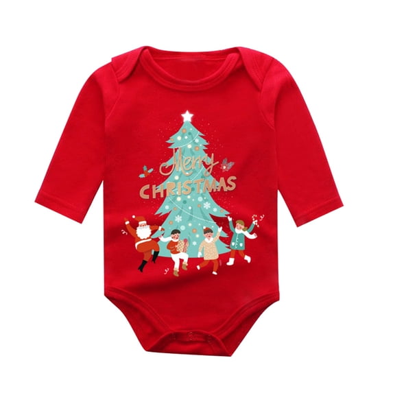 Weebloom Christmas Baby Boy Girl Sleepers Long Sleeve Bodysuit Festive Cartoon Letter Print Outfit Soft Pjs Sleepwear Onesie Romper Pajamas Red 3-6 Months