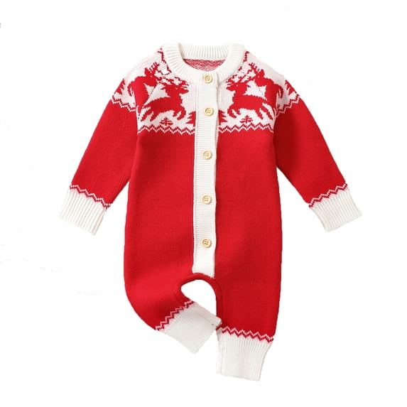 Weebloom Christmas Baby Boys Girls Pajamas Festive Reindeer Knitted Bodysuit Pajama Soft Holiday Outfit Pjs Loungewear Sleepers Romper Onesie Red 18-24 Months