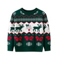 thumbnail image 1 of Weebloom Christmas Boys Girls Sweater Toddler Deer Prints Bowknot Long Sleeve Warm Knitted Pullover Xmas Tops Sweaters 3-4 Years Green, 1 of 3