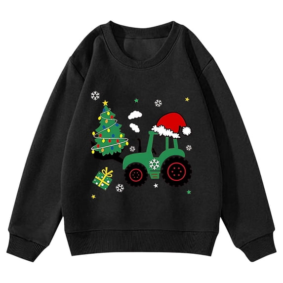 Weebloom Christmas Crewneck Sweatshirts Kids Cute Excavator Graphic Pullover Fall Winter Tops Boys Girls Xmas Sweatshirts Black