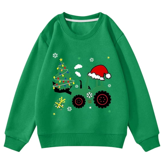 Weebloom Christmas Crewneck Sweatshirts Cute Excavator Graphic Pullover Fall Winter Tops Boy Girl Xmas Sweatshirts Green