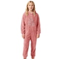 thumbnail image 1 of Weebloom Christmas Kids Hooded Onesie Pajamas Flannel Cozy Fleece Snowflake Print Jumpsuit Romper Winter Holiday Outfit Soft Pjs Loungewear For Boys Girls Pink 9-10 Years, 1 of 6