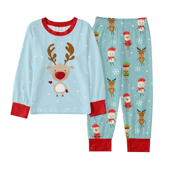 Weebloom Christmas Pajama For Boys Holiday Themed Girls Cozy Home Outfit With Festive Print Pajamas Homewear Pjs Sleepwear Light Blue 2-3 Years