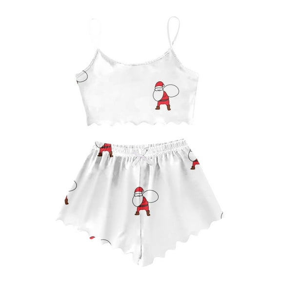 Weebloom Christmas Womens Pajamas Xmas Print Ladies Shorts Nightwear Sleepwear White Xxl