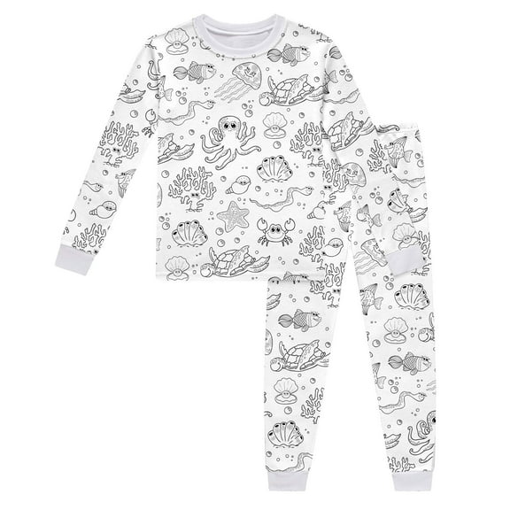 Weebloom Colorable Pajamas For Kids Christmas Children Crew Neck Long Sleeve Top Trousers Pajamas Diy Hand Painted Set Sleepwear White 5-6 Years