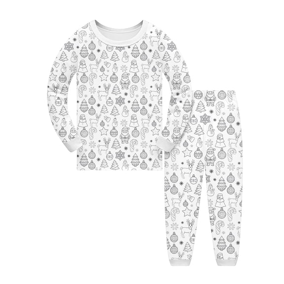 Weebloom Colorable Pajamas For Kids Christmas Hand Drawn Print Pajama Girls Boys Festive Holiday Family Matching Outfit Loungewear White 2-3 Years