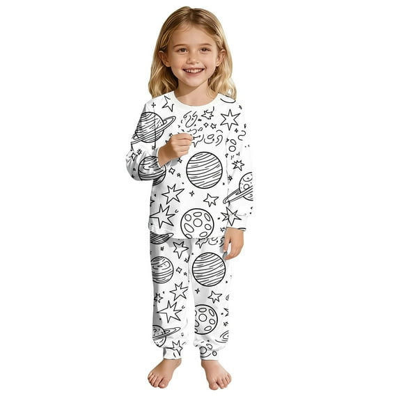 Weebloom Colorable Pajamas For Kids Christmas Family Matching Pajamas Girls Holiday Flannel Long Sleeve Top Pants Cute Xmas Print Children Toddler Winter Pajama Party Sleepwear White 4-5 Years