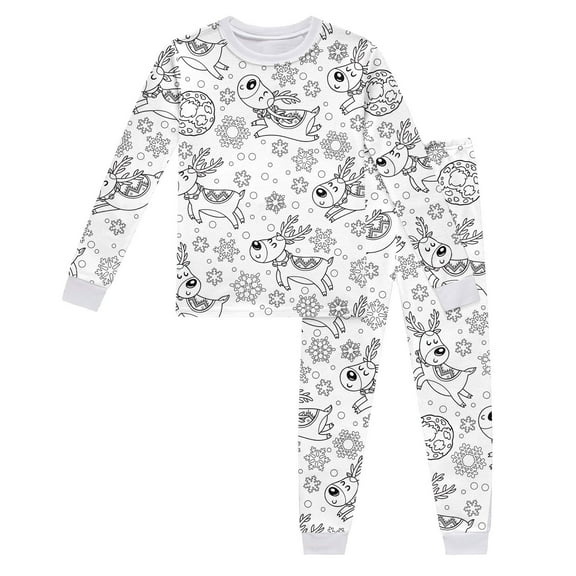 Weebloom Coloring Pajamas For Kids Christmas Children Crew Neck Long Sleeve Top Trousers Pajamas Diy Hand Painted Set Nightwear White 6-7 Years