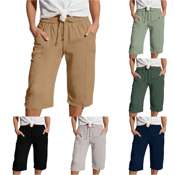 Weebloom Cotton Linen Shorts For Teen Girls High Waisted With Pockets Beach Pants For Kids With Fit Solid Color Casual Trousers Brown 14-15 Years