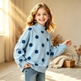 thumbnail image 1 of Weebloom Crew Neck Sweatshirts Girl Polka Dot Autumn Winter Tops Sweatshirt Light Blue, 1 of 6