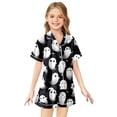 thumbnail image 1 of Weebloom Cute Halloween Pajama Sets For Kids Girl Silk Satin Cute Graphic Short Sleeve Button Up Tops And Shorts Summer Fall 2 Piece Set Pjs Jammies, 1 of 3