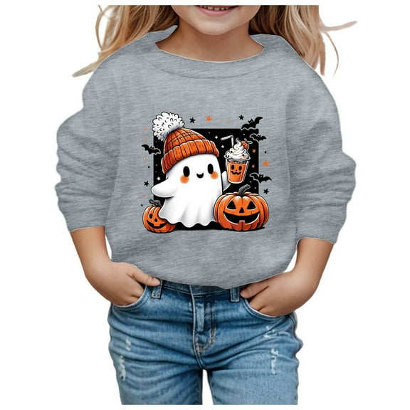 Weebloom Cute Halloween Sweatshirts For Boys Girls Children Fashion Printed Crew Neck Hoodless Long Sleeve Tops Sweatshirt Leisure Outwear,Grey