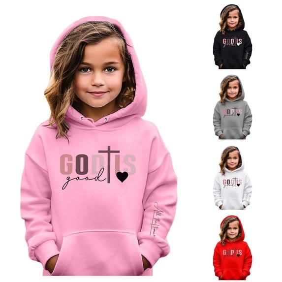 Weebloom Cute Hoodie For Toddler Girl Jesus Casual Letter Print Long Sleeve Hoodie Sweatshirt Pullover With Pocket Pink 3-4