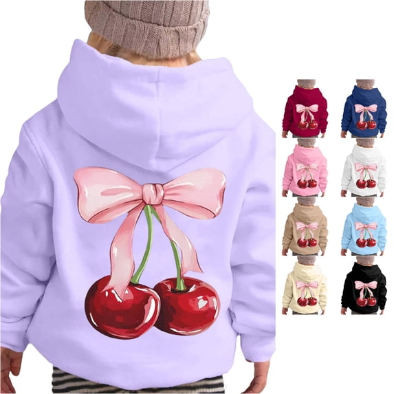 Weebloom Cute Hoodies For Teen Girls Cherry Bow Hoodie Long Sleeve Soft Sweatshirt Graphic Kids Tops Clothes Purple 11-12 Years