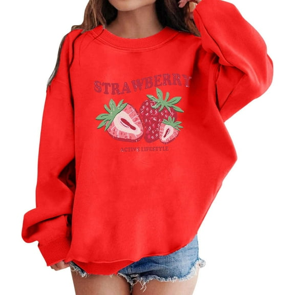 Weebloom Cute Hoodies For Teen Girls Graphic Prints Sweatshirt Crewneck Long Sleeve Drop Shoulder Pullover Tops Casual Birthday Dailywear,3-4 Years