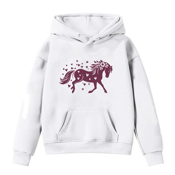 Weebloom Cute Hoodies For Teen Girls Kids Horse Print Long Sleeve Hoodies Casual Birthday Dailywear,4-5 Years