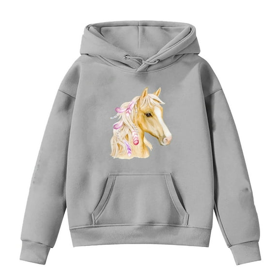 Weebloom Cute Hoodies For Teen Girls Kids Horse Print Long Sleeve Hoodies Trendy Birthday Streetwear,13-14 Years
