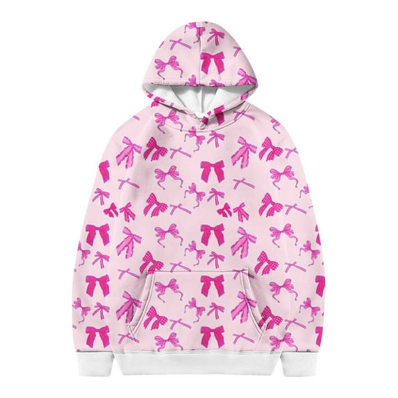Weebloom Cute Hoodies for Girls Sweatshirts Cute Bow Print Full Print Casual Pullover for Toddler Kids Outdoor Sports Everyday Wear Comfortable Soft 2-12 Years Hoodie 5-6 Years Pink