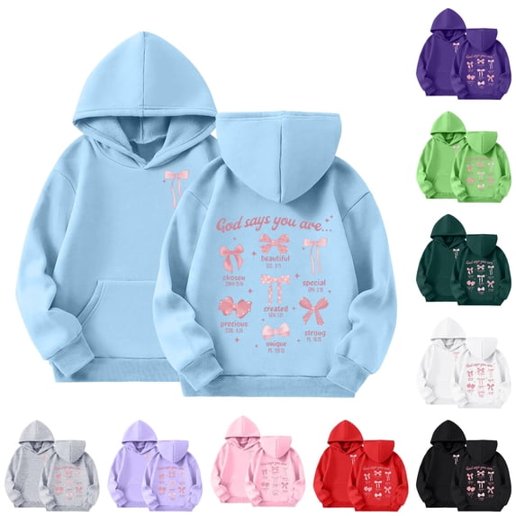 Weebloom Cute Kids Girls Hoodies Bow Long Sleeve Hoodies Sweatshirt Tops Pullover With Pocket Sky Blue 9-10 Years