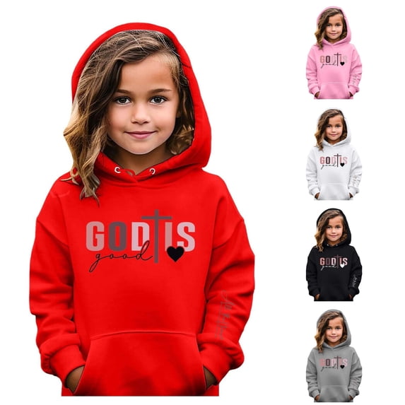 Weebloom Cute Little Girls Hoodies Jesus Casual Letter Print Long Sleeve Hoodie Sweatshirt Pullover With Pocket Red 5-6