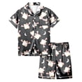 thumbnail image 1 of Weebloom Cute Pajama Sets For Tween Girl Silk Satin Cat Graphic Short Sleeve Button Up Shirts And Shorts Summer Fall 2 Piece Set Pjs Jammies, 1 of 5