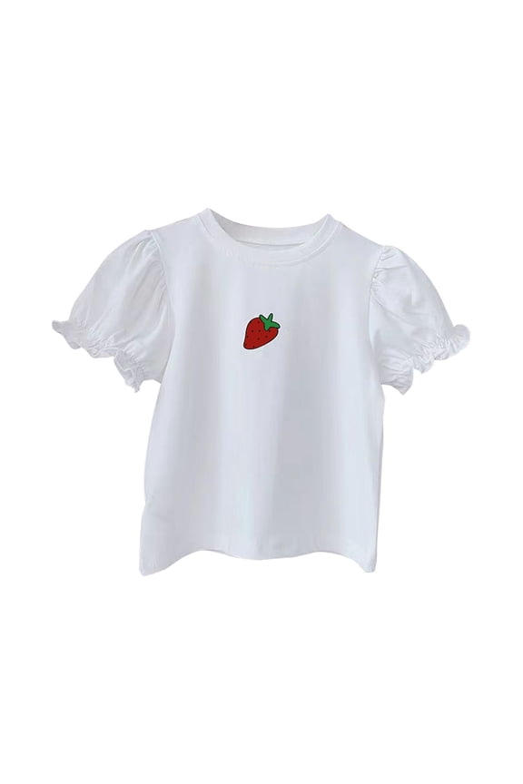 Cute Shirts For Toddler Girls Kids Dance Top Strawberry Prints Short Sleeve Dance Top Ballet Gymnastics Dancewear Tees Tshirts 1-7 Years