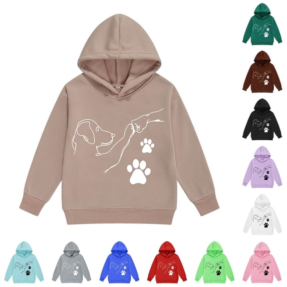 Weebloom Cute Teen Girls Hoodies Long Sleeve Hooded Sweatshirt Cartoon Dog Print Tops For Autumn Winter Casual Wear Khaki 10-11 Years