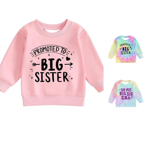 Weebloom Cute Teen Girls Sweatshirts Big Sis Casual Long Sleeve Sweatshirt With Prints Pullover Tops Pink 13-14 Years