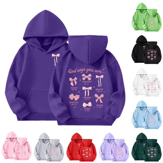 Weebloom Cute Toddler Girls Hoodies Bow Long Sleeve Hoodies Sweatshirt Tops Pullover With Pocket Dark Purple 3-4 Years