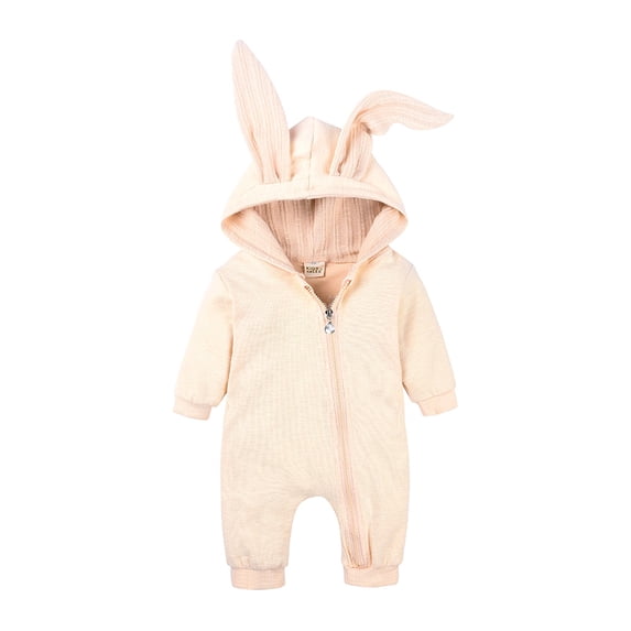 Weebloom Easter Baby Boy Girl Outfit Animal Bunny Long Ear Rabbit Hoodie Jumpsuit With Zipper Girls Holiday Romper Outfits Beige 0-3 Months
