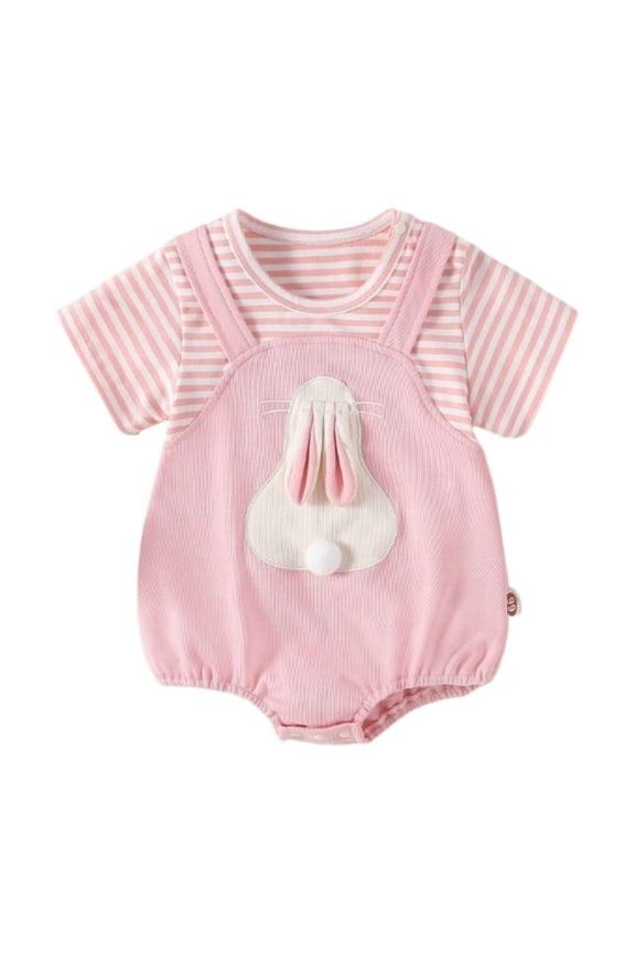 Easter Day Outfit Baby Boy Girl Long Sleeve Cartoon Rabbit Embroider Pullover Sweatshirt Bodysuits Girls Holiday Romper Light Pink 0-3 Months