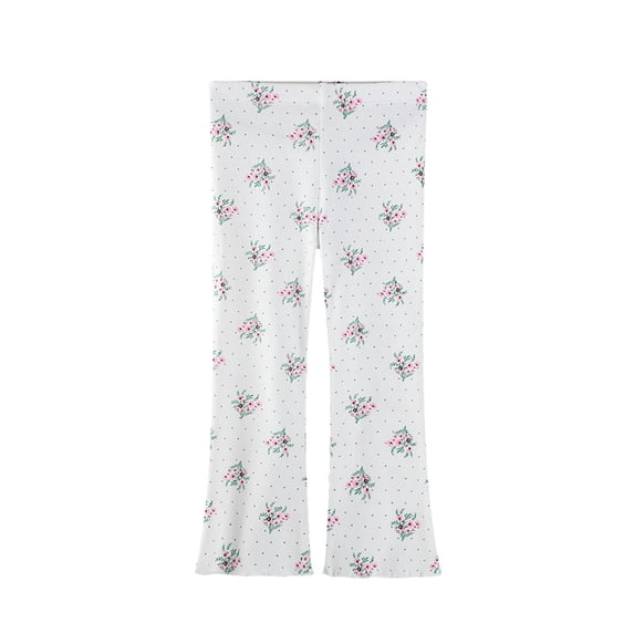 Weebloom Flare Leggings for Girls Soft Knit Wide Leg Pants for Toddler Kids Floral Print Stretchy Comfortable Everyday Wear Loungewear Girl Pants White 4-5 Years