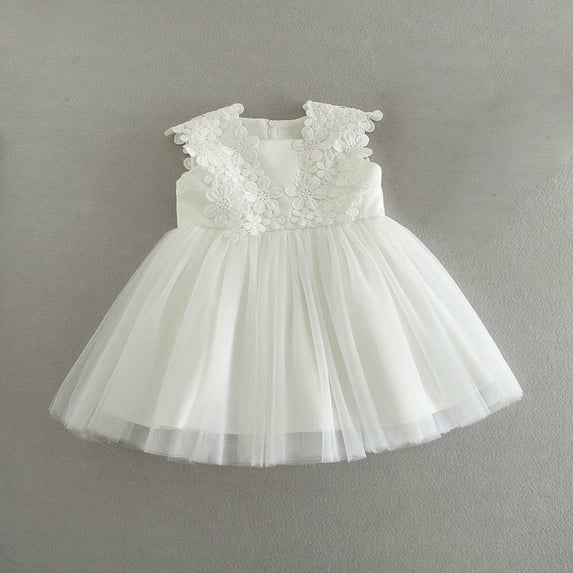 Weebloom Flower Girl Dress Birthday Wedding Baby Spring Summer Print Tulle Ruffle Sleeveless Princess Dress Formal Party White Girls Dresses
