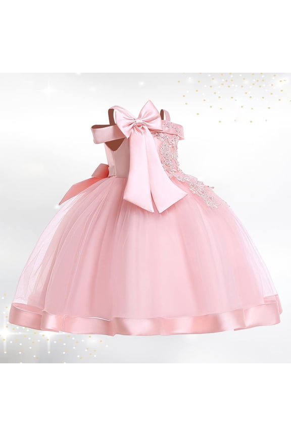 Flower Girl Dress Birthday Wedding Sleeveless Little Off Shoulder Bow Evening Gown Princess Pageant Dress Parties Stage Performances Formal Party Pink Girls Dresses