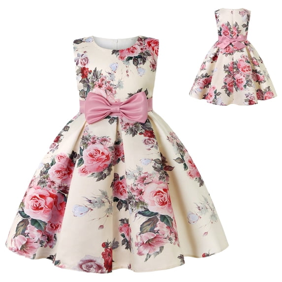 Weebloom Flower Girl Dress Birthday Wedding Toddler Kids Floral Flowers Prints Sleeveless Beach Straps Dress Princess Clothes Formal Party Pink Girls Dresses