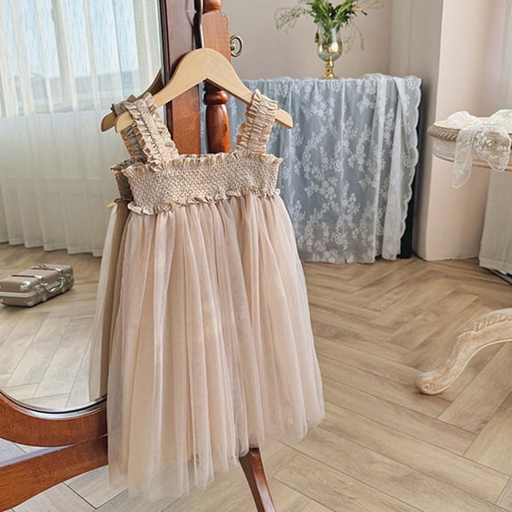 Weebloom Flower Girl Dress Birthday Wedding Toddler Sleeveless Mesh Lace Holiday Party Dress Dance Party Dresses Clothes Formal Khaki Girls Dresses