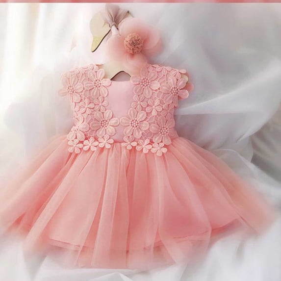 Weebloom Flower Girl Dresses Birthday Wedding Baby Spring Summer Print Tulle Ruffle Sleeveless Princess Dress Formal Party Pink Girls Dresses