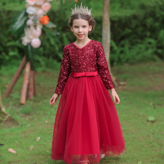 Weebloom Flower Girl Dresses For Wedding Birthday Shine Long Formal Dress Elegant Party Gown Sequin Girls Dresses
